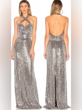 Parker Black Sophie Sequin Gown Gray Womens Size 2 Formal Evening Dress